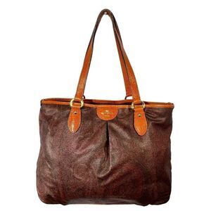 Etro Jacquard Fabric Paisley Tote Shoulder Bag Leather Trim w Serial # Authentic